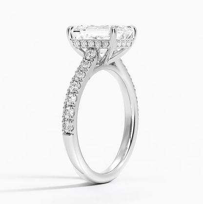 Emerald Cut Hidden Halo Engagement Ring 14k White Gold