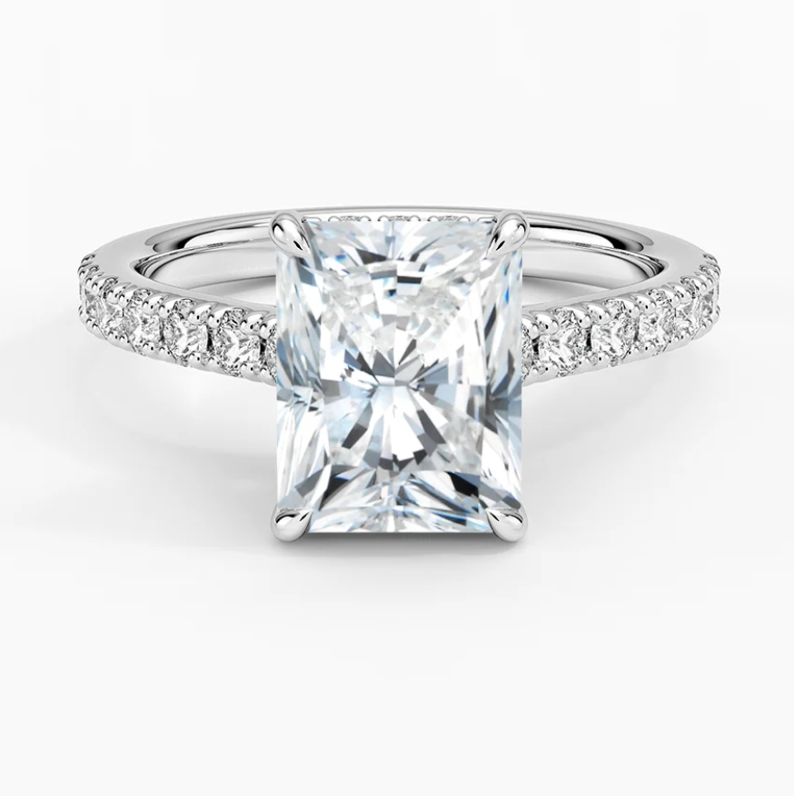 Radiant Cut Hidden Halo Engagement Ring 14k White Gold