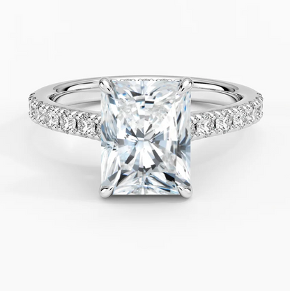 Radiant Cut Hidden Halo Engagement Ring 14k White Gold