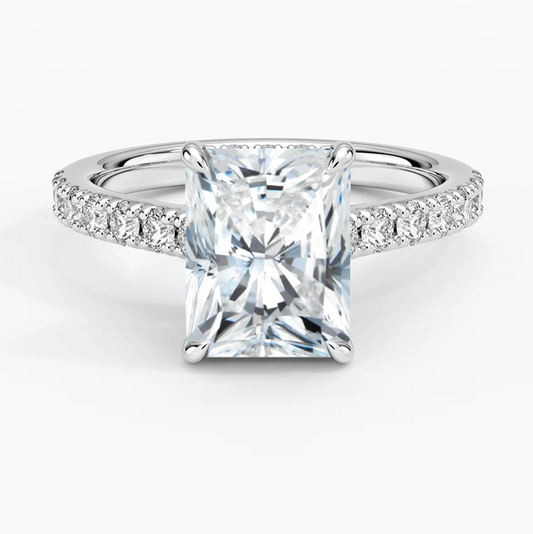Radiant Cut Hidden Halo Engagement Ring 14k White Gold