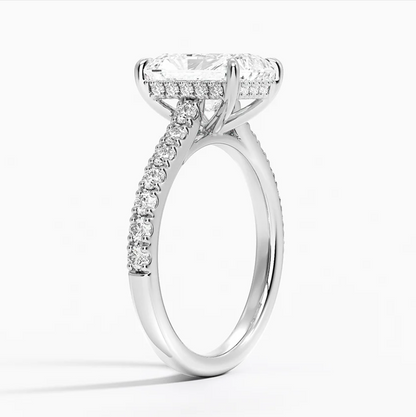 Radiant Cut Hidden Halo Engagement Ring 14k White Gold