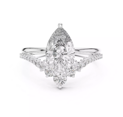 Pear Cut Diamond Tiara Engagement Ring 14k White Gold