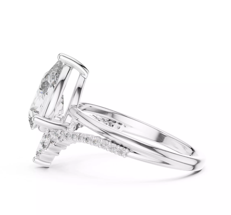 Pear Cut Diamond Tiara Engagement Ring 14k White Gold