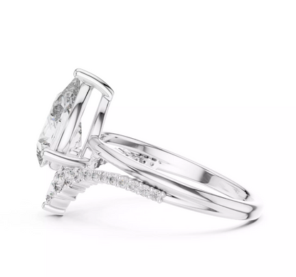 Pear Cut Diamond Tiara Engagement Ring 14k White Gold