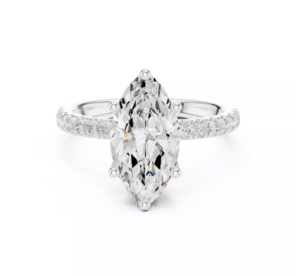 Marquise Cut Diamond Hidden Halo Engagement Ring 14k White Gold