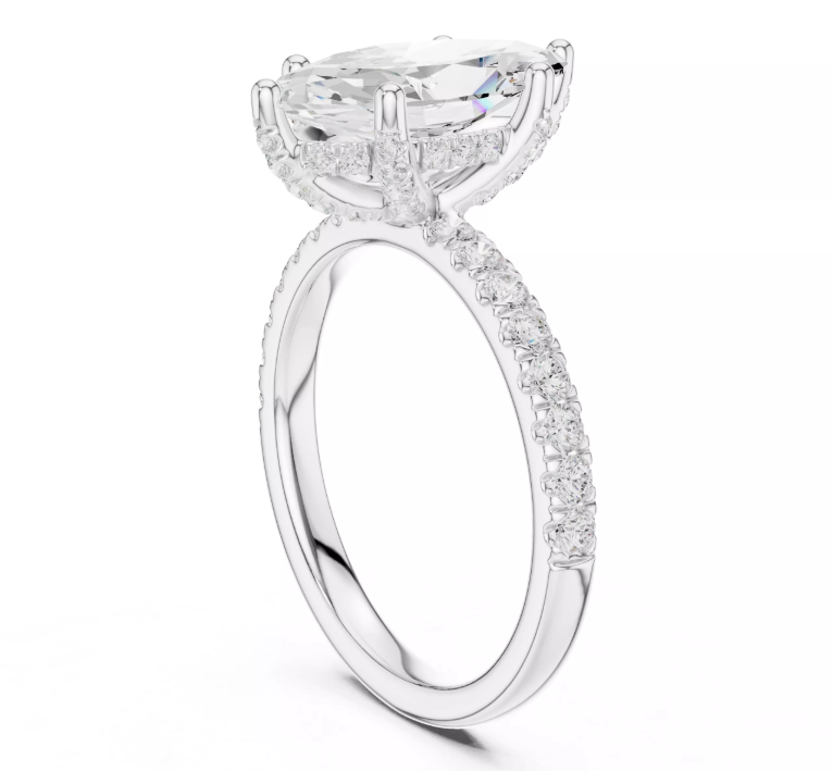 Marquise Cut Diamond Hidden Halo Engagement Ring 14k White Gold