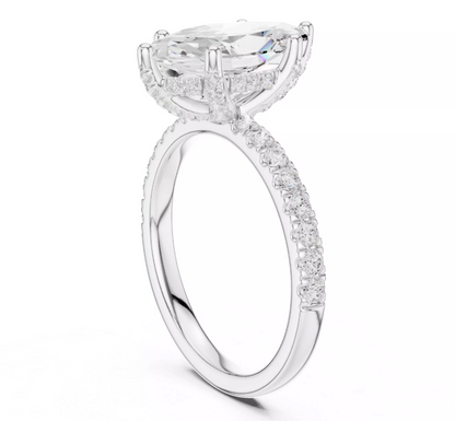 Marquise Cut Diamond Hidden Halo Engagement Ring 14k White Gold