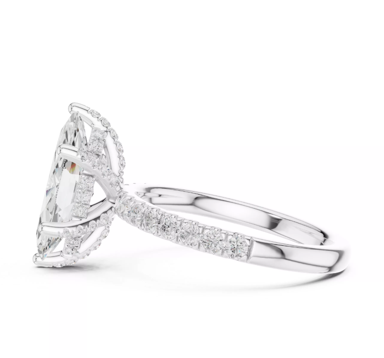 Marquise Cut Diamond Hidden Halo Engagement Ring 14k White Gold