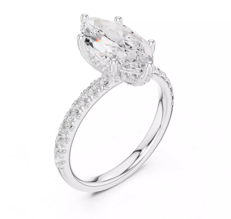 Marquise Cut Diamond Hidden Halo Engagement Ring 14k White Gold