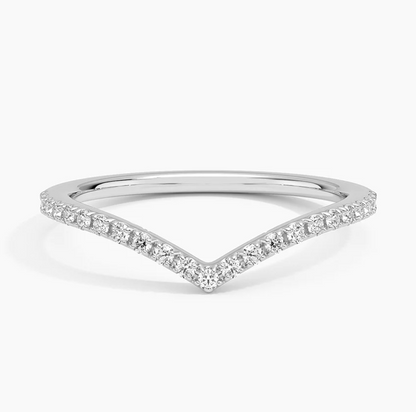 V Shaped Diamond Wedding Band 14k White Gold