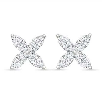 Marquise Cut Diamond Floral Stud Earrings 14k White Gold