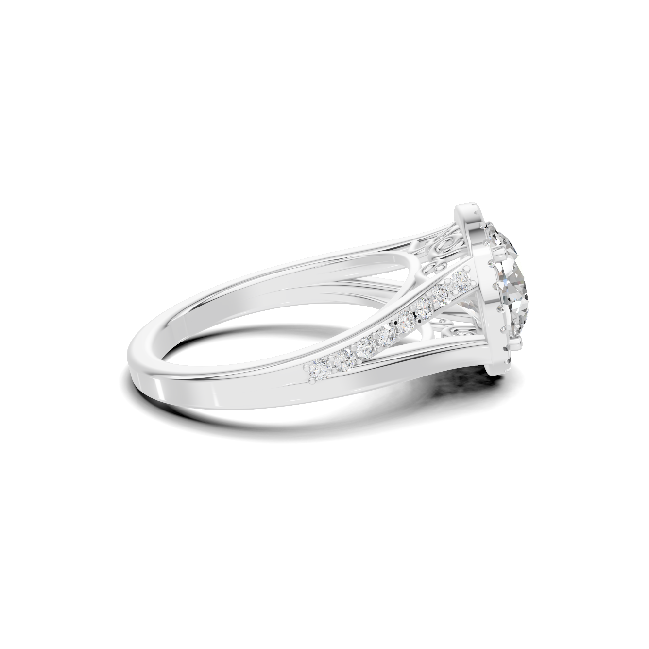 Exquisite Split Shank Ring 14K White Gold