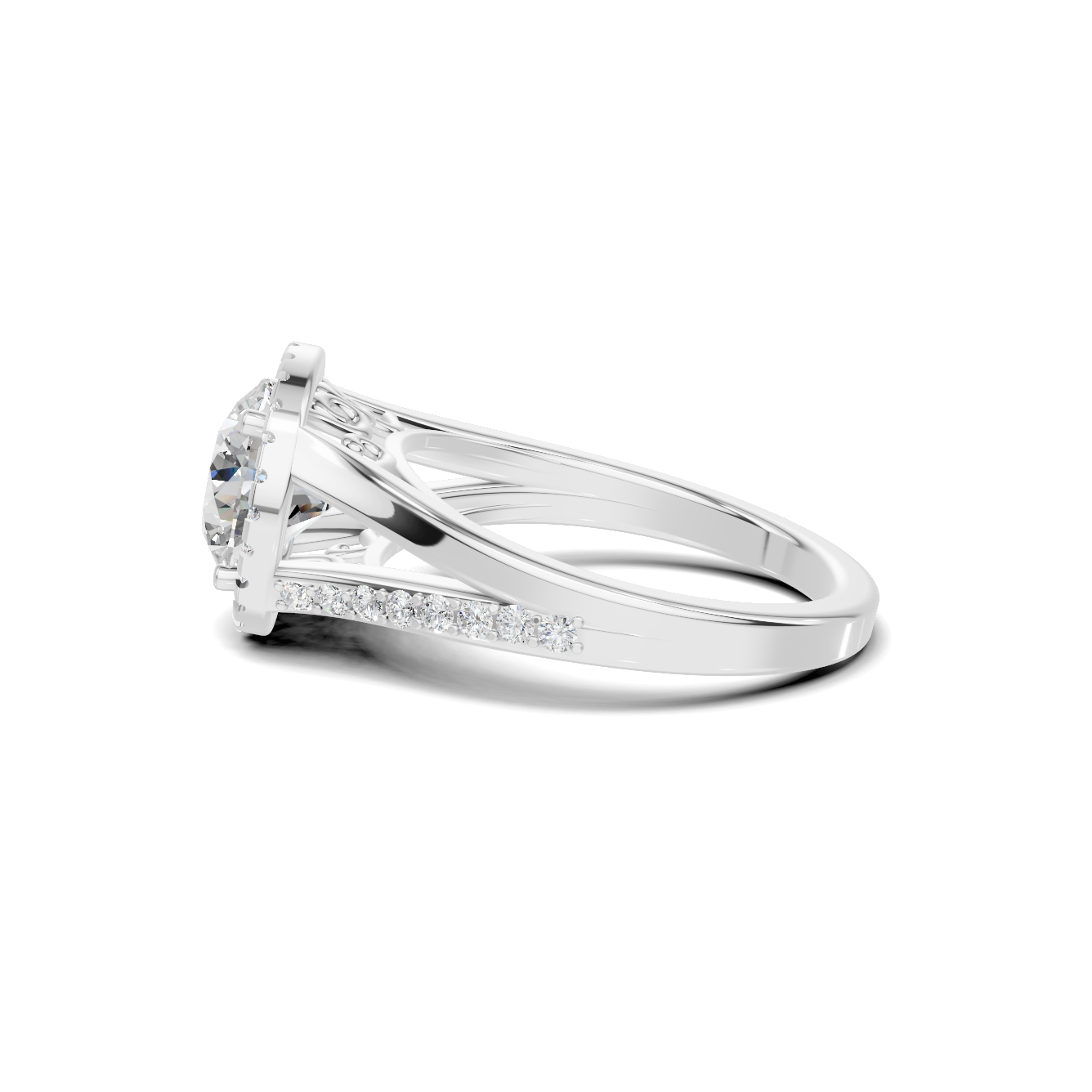 Exquisite Split Shank Ring 14K White Gold