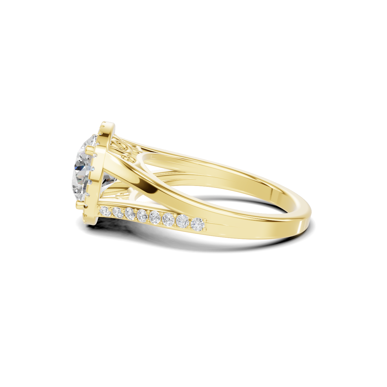 Exquisite Split Shank Ring 14K Yellow Gold