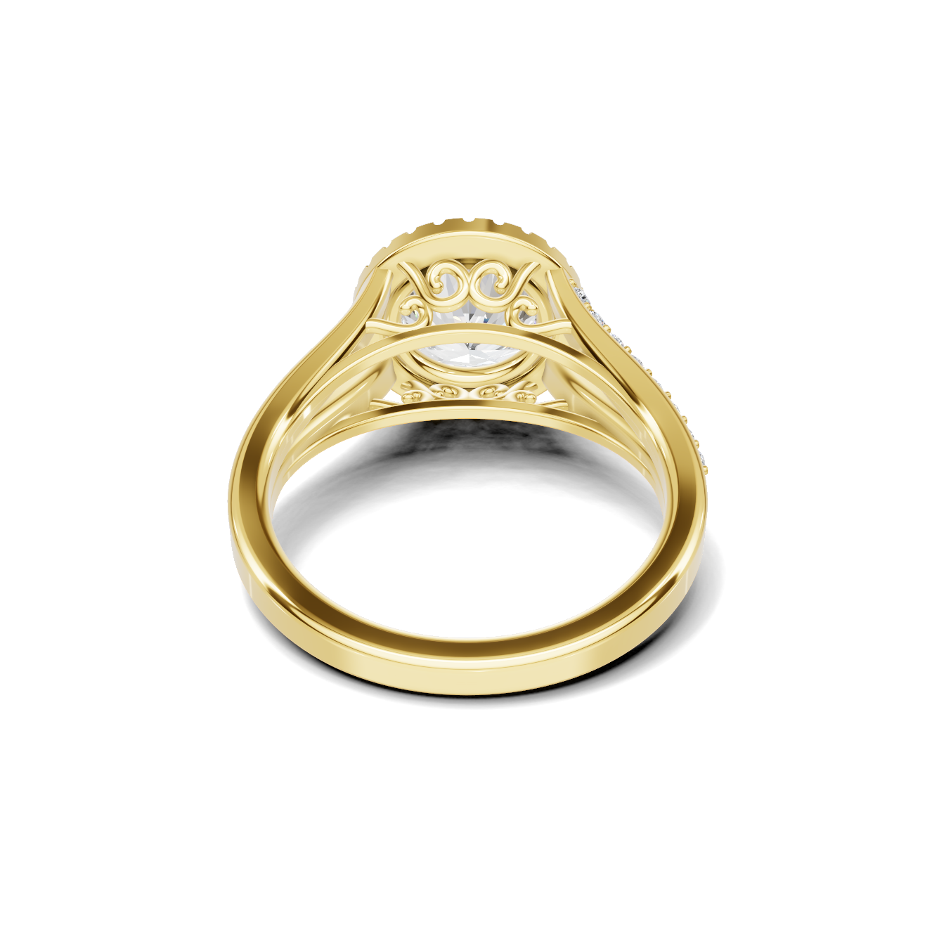Exquisite Split Shank Ring 14K Yellow Gold