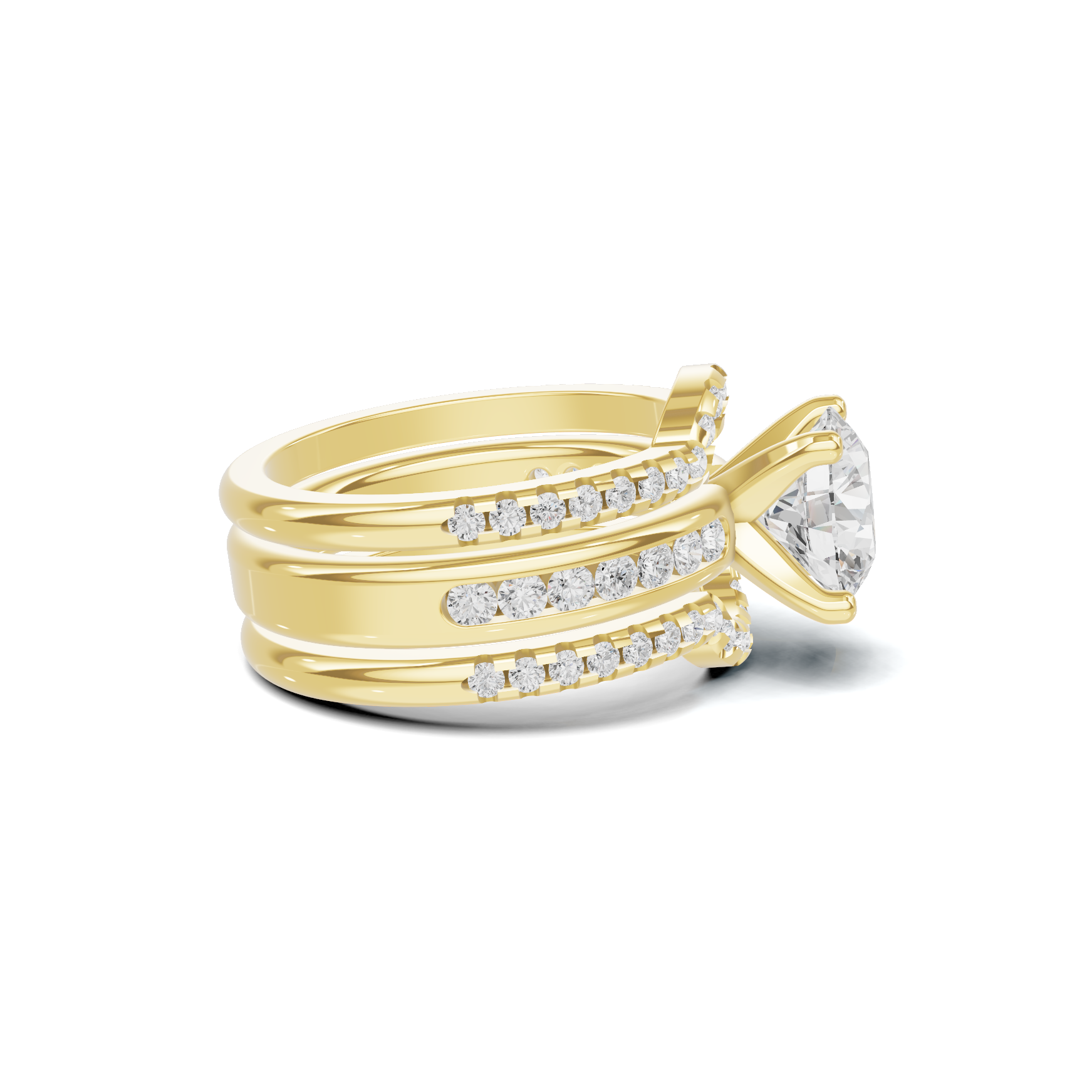 Pave Multi Band Ring 14K Yellow Gold