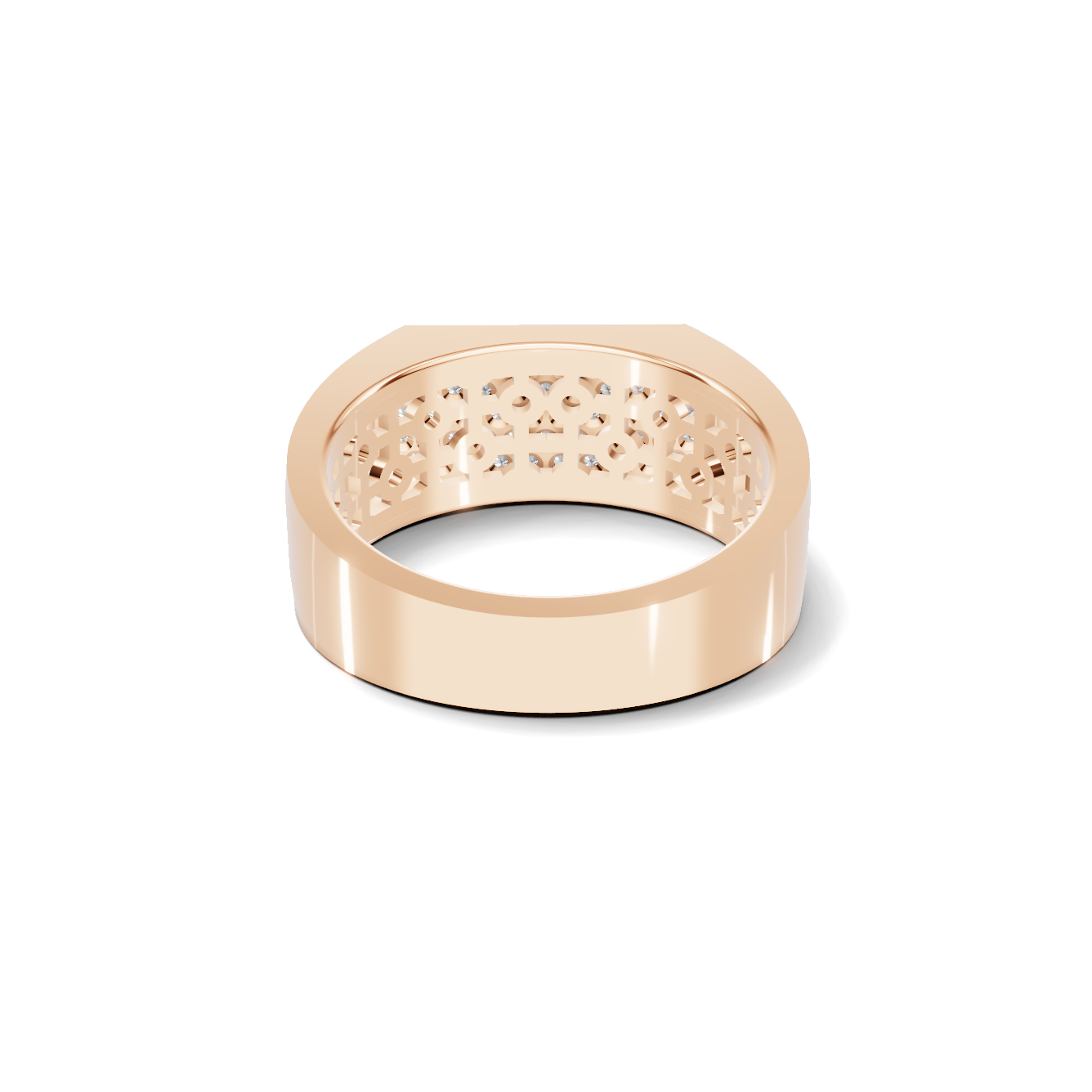 Pave Set Rectangular Ring 14K Rose Gold