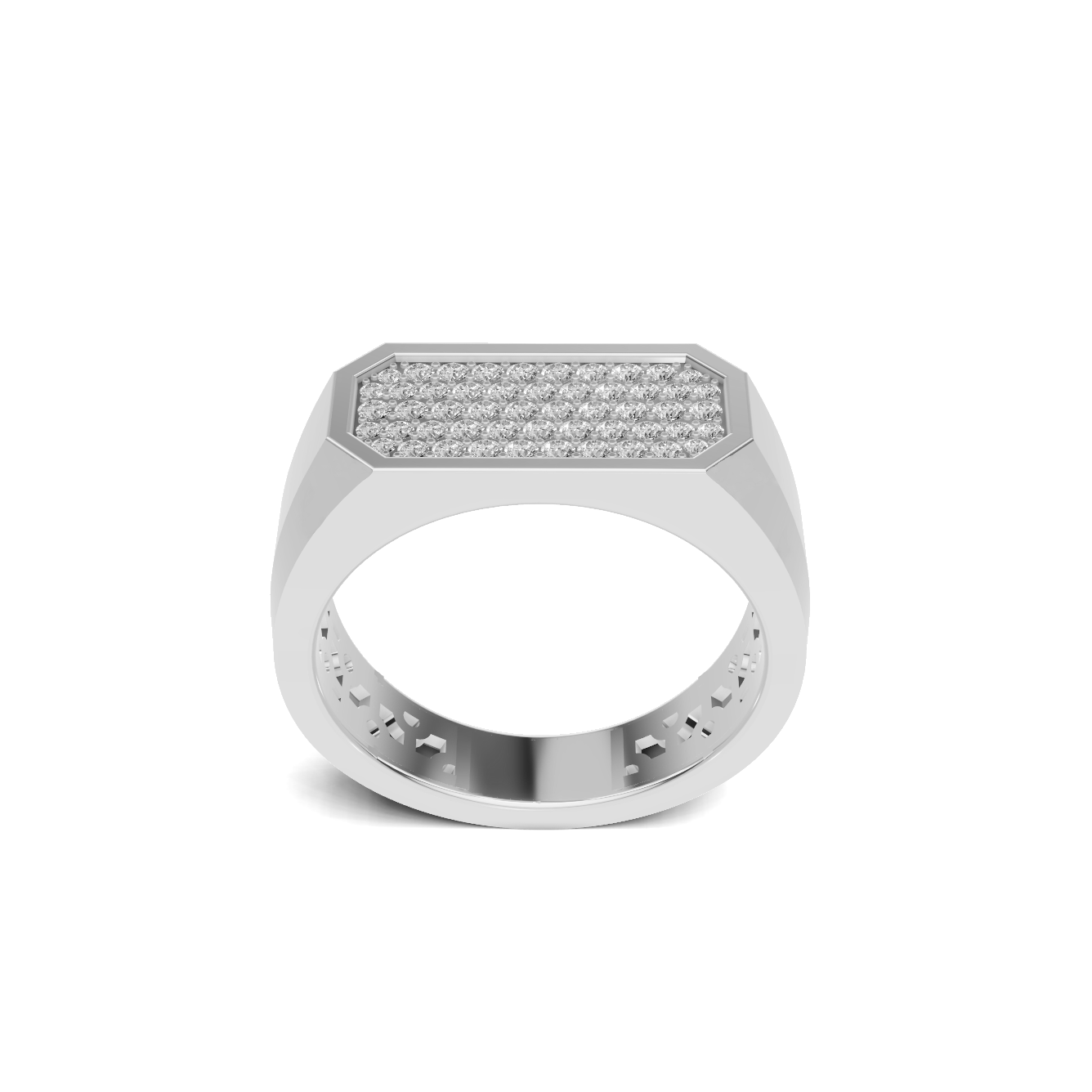 Pave Set Rectangular Ring 14K White Gold