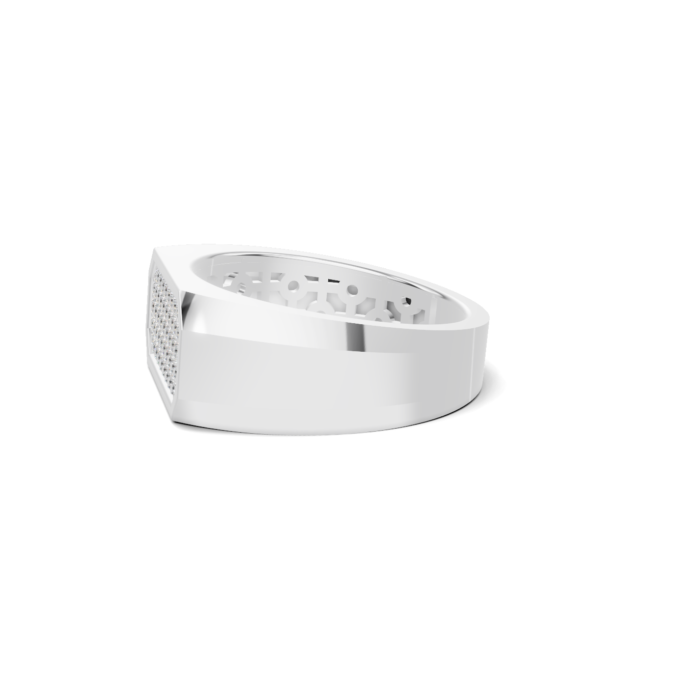 Pave Set Rectangular Ring 14K White Gold