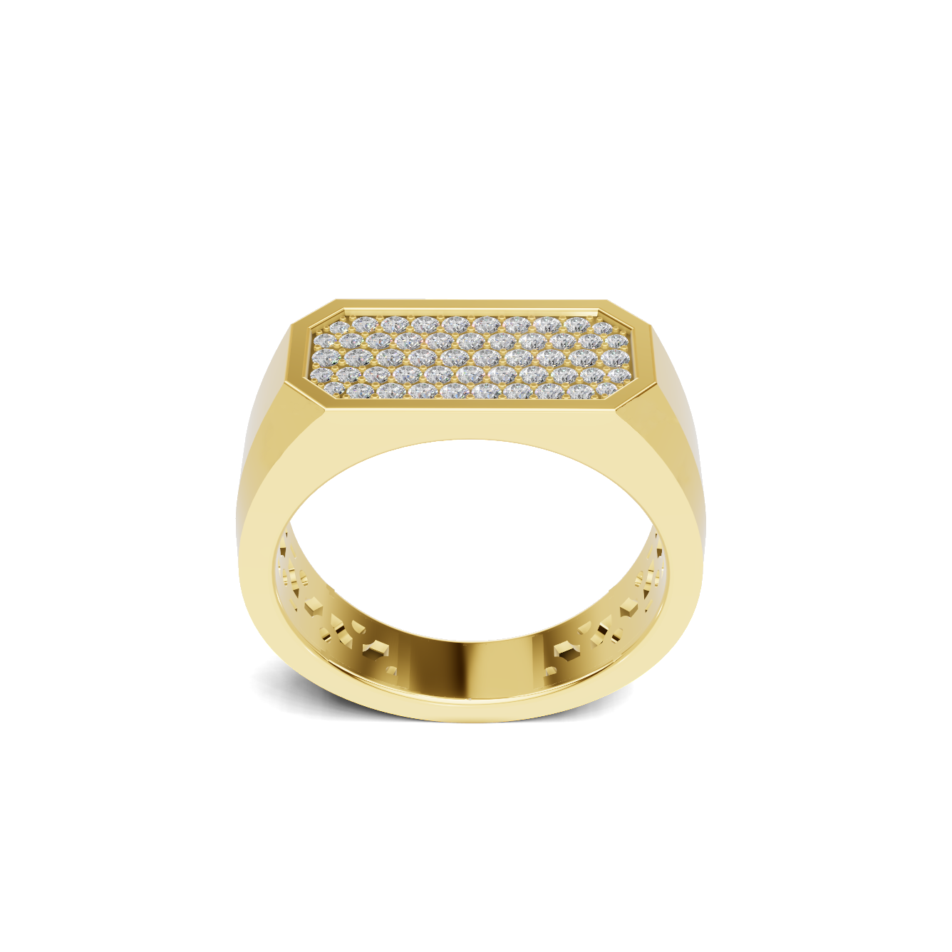 Pave Set Rectangular Ring 14K Yellow Gold