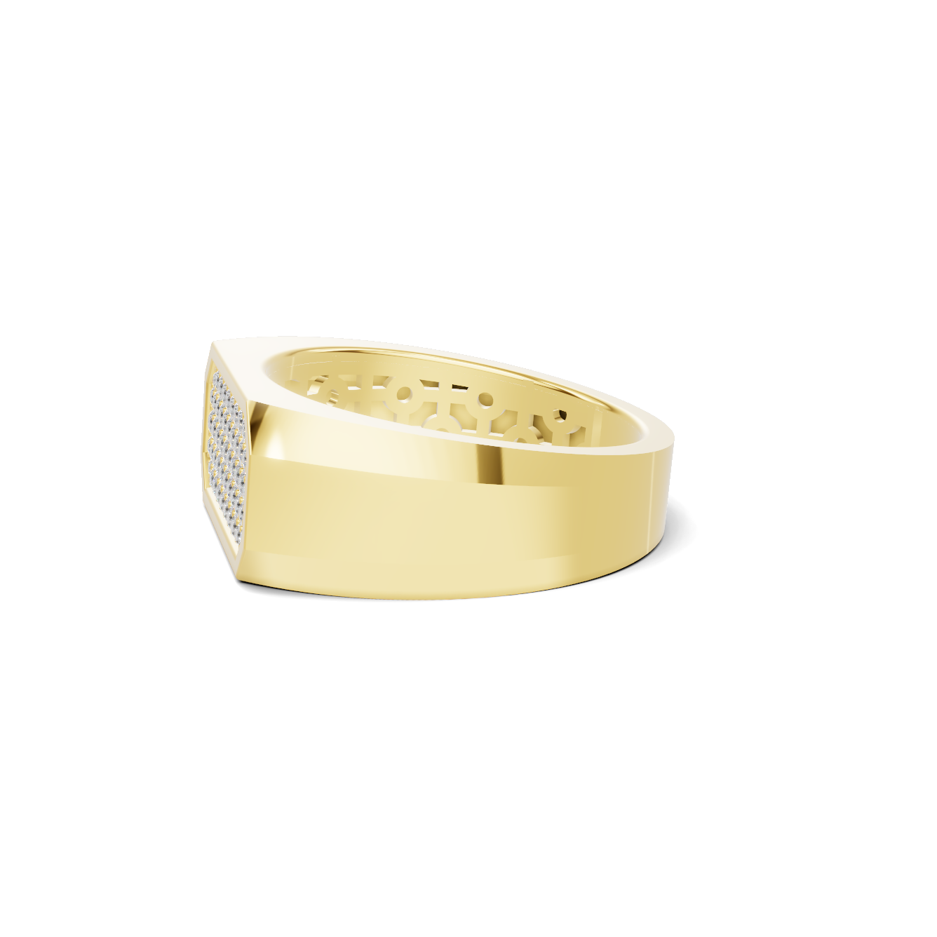 Pave Set Rectangular Ring 14K Yellow Gold