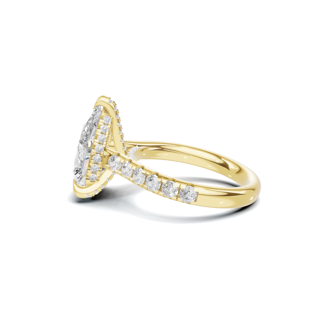 Paved Halo Ring 14K Yellow Gold