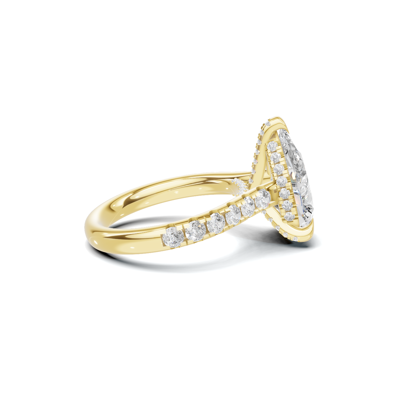 Paved Halo Ring 14K Yellow Gold