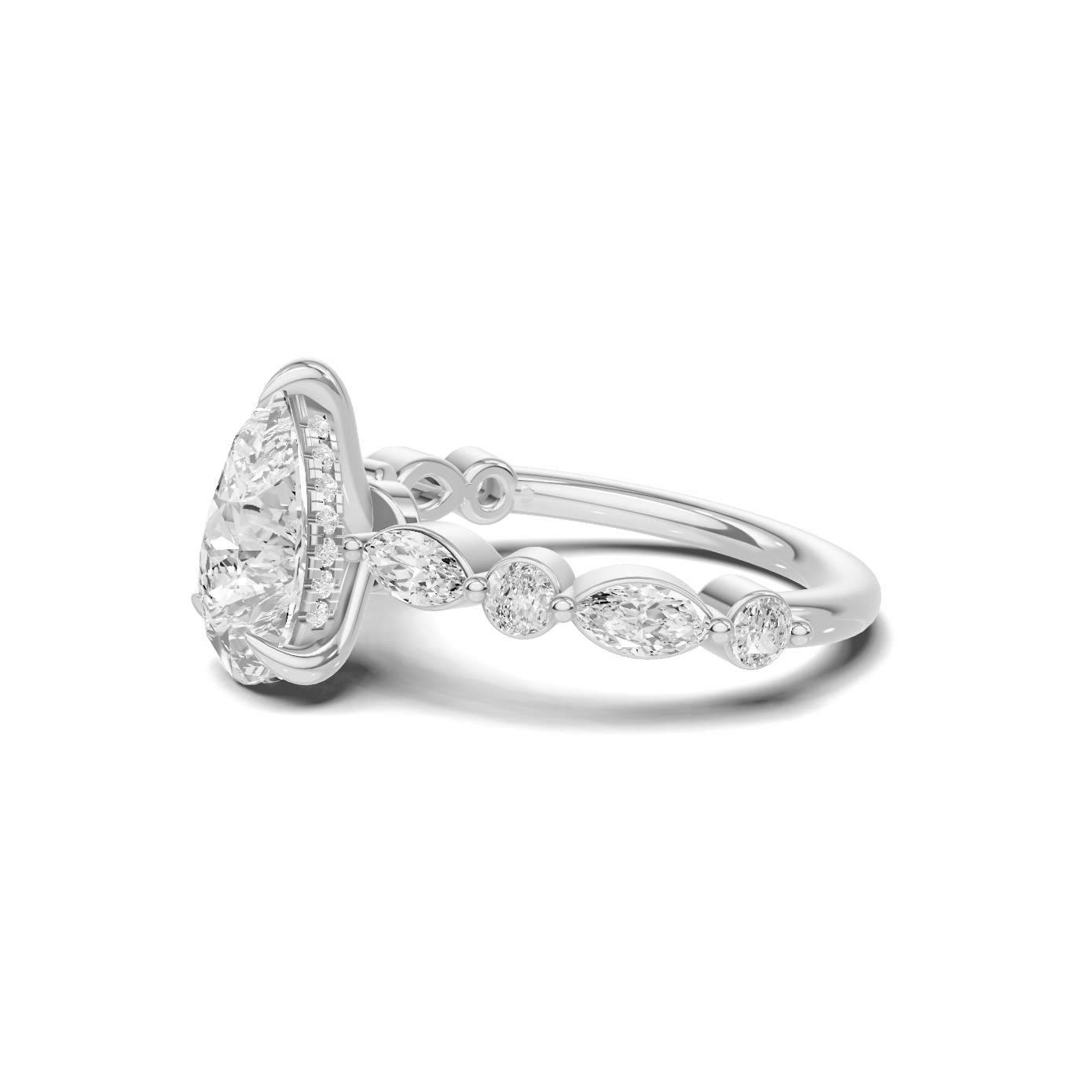 Exquisite Marquise Accented Ring 14K White Gold