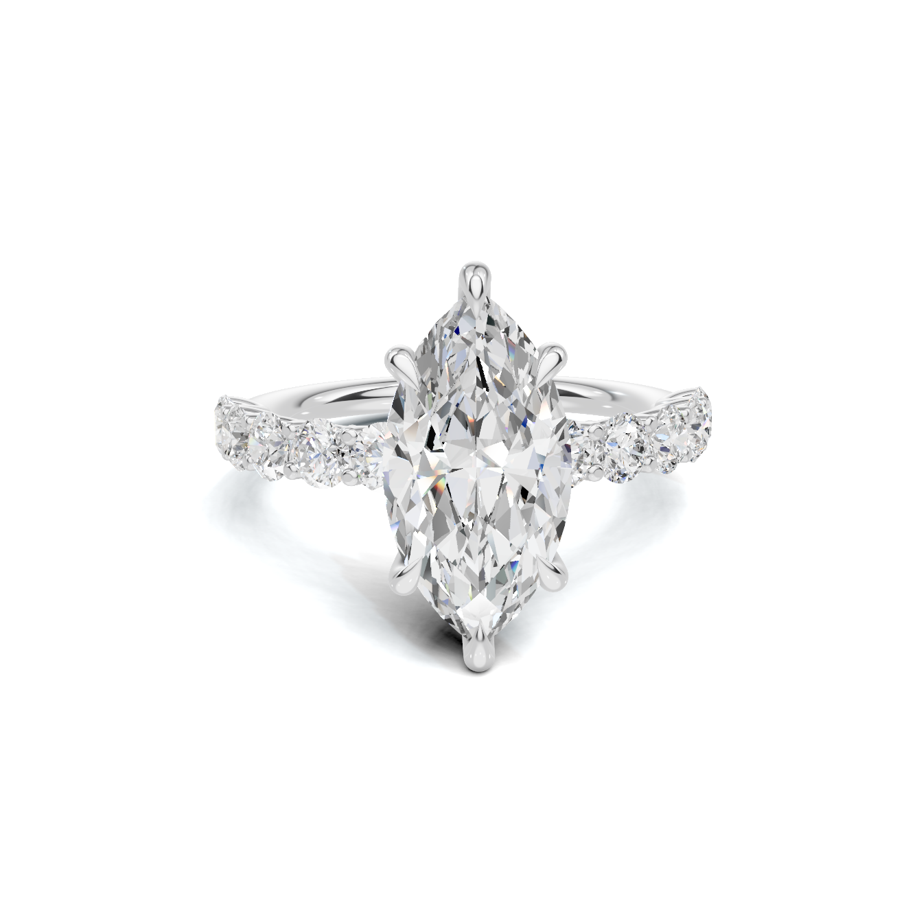 Exquisite Marquise Statement Ring 14K White Gold