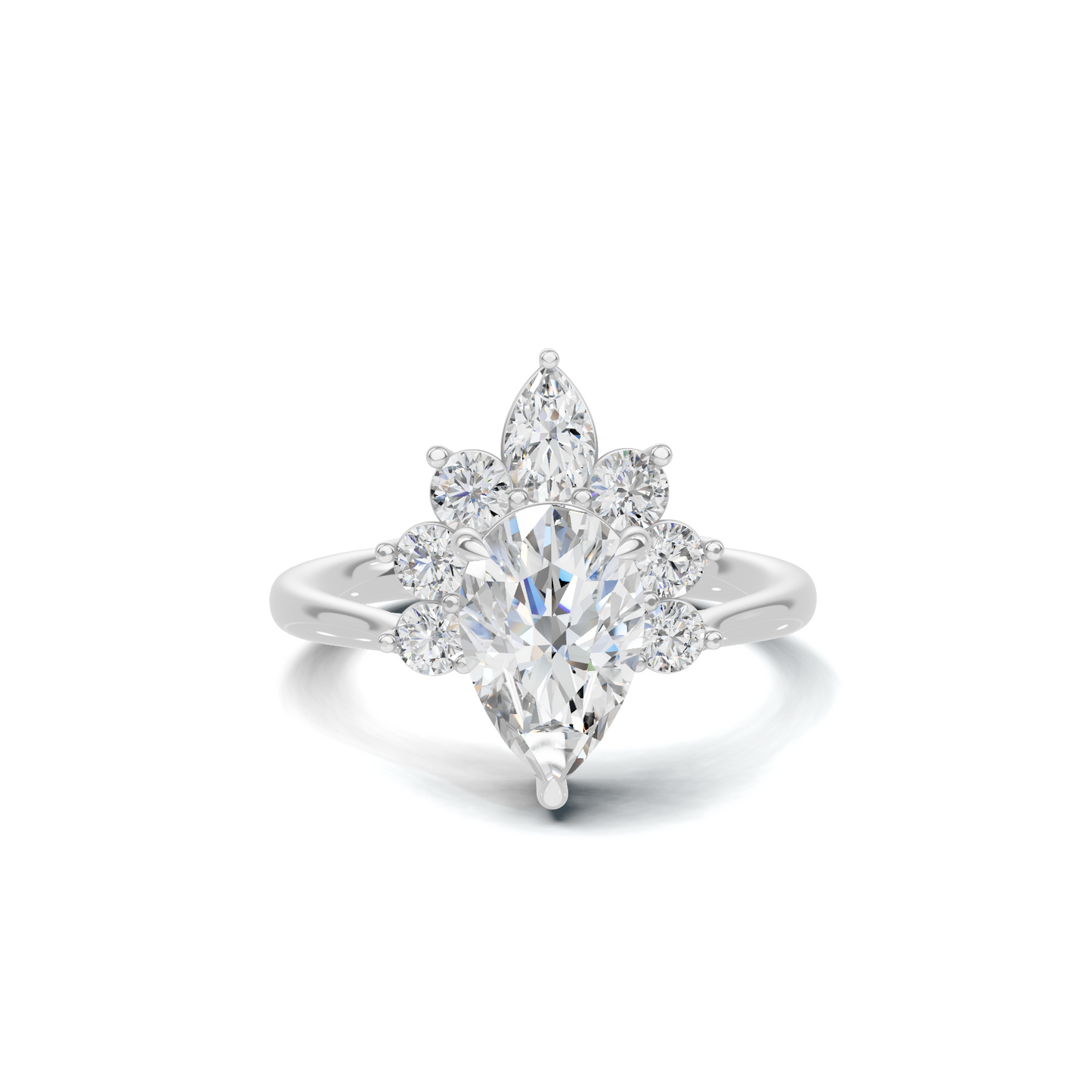 Exquisite Cluster Statement Ring 14K White Gold