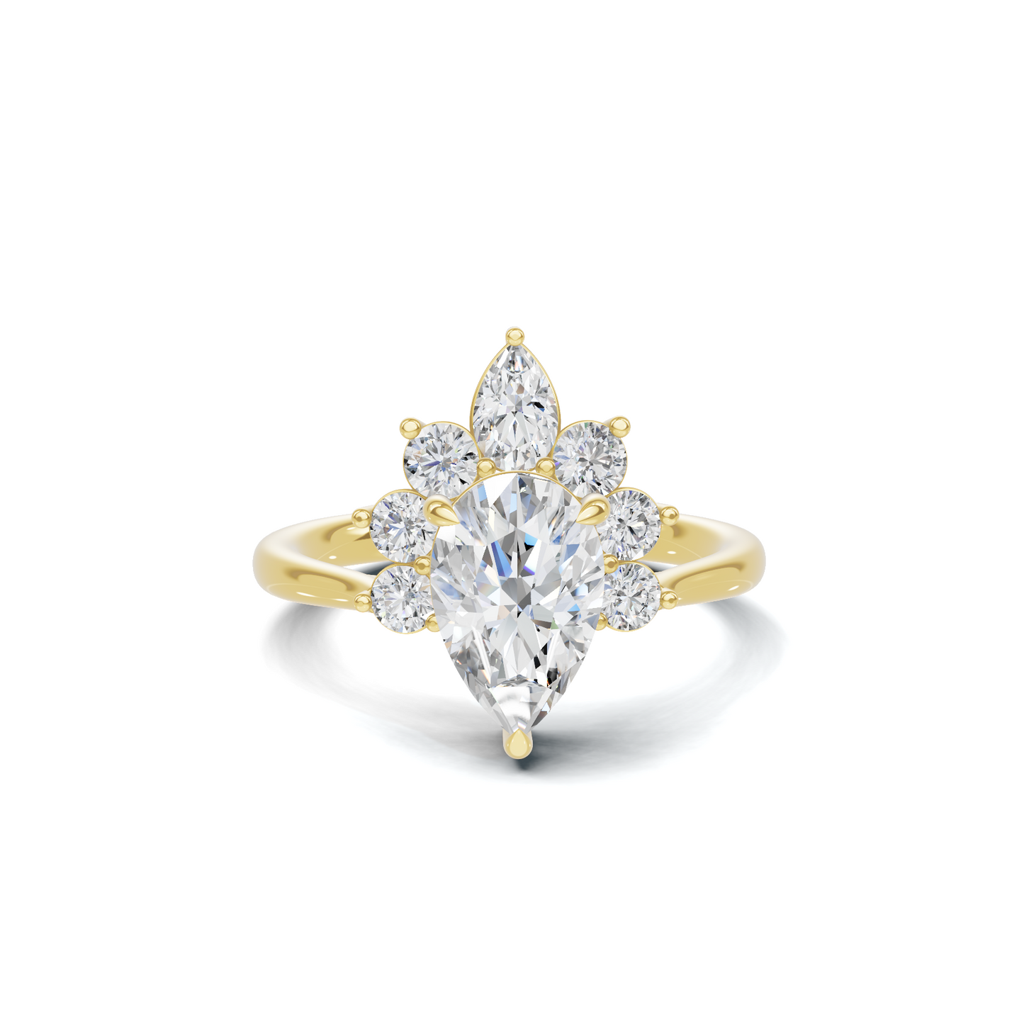 Exquisite Cluster Statement Ring 14K Yellow Gold