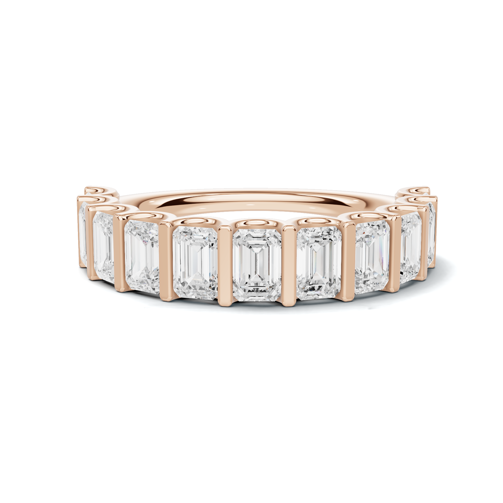 Emerald Bar Set Ring 14K Rose Gold