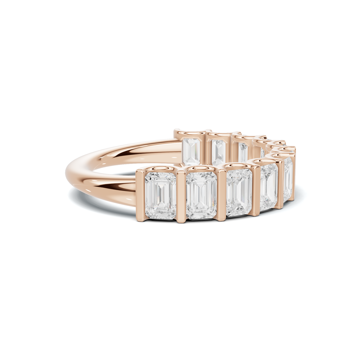 Emerald Bar Set Ring 14K Rose Gold