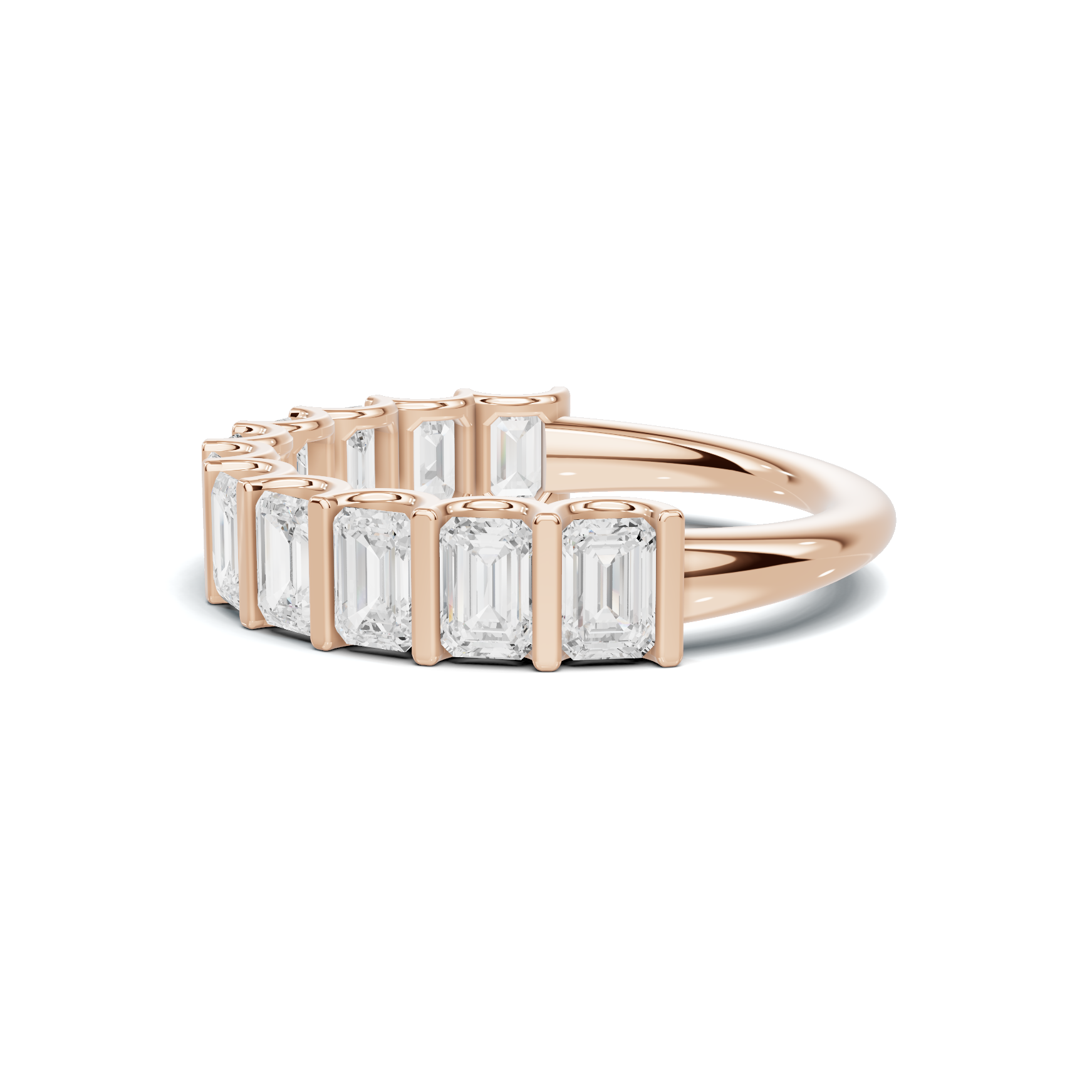 Emerald Bar Set Ring 14K Rose Gold