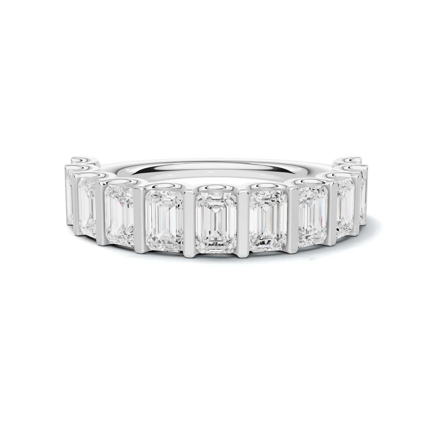 Emerald Bar Set Ring 14K White Gold