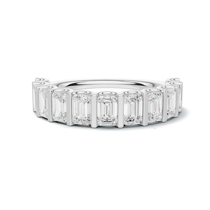 Emerald Bar Set Ring 14K White Gold