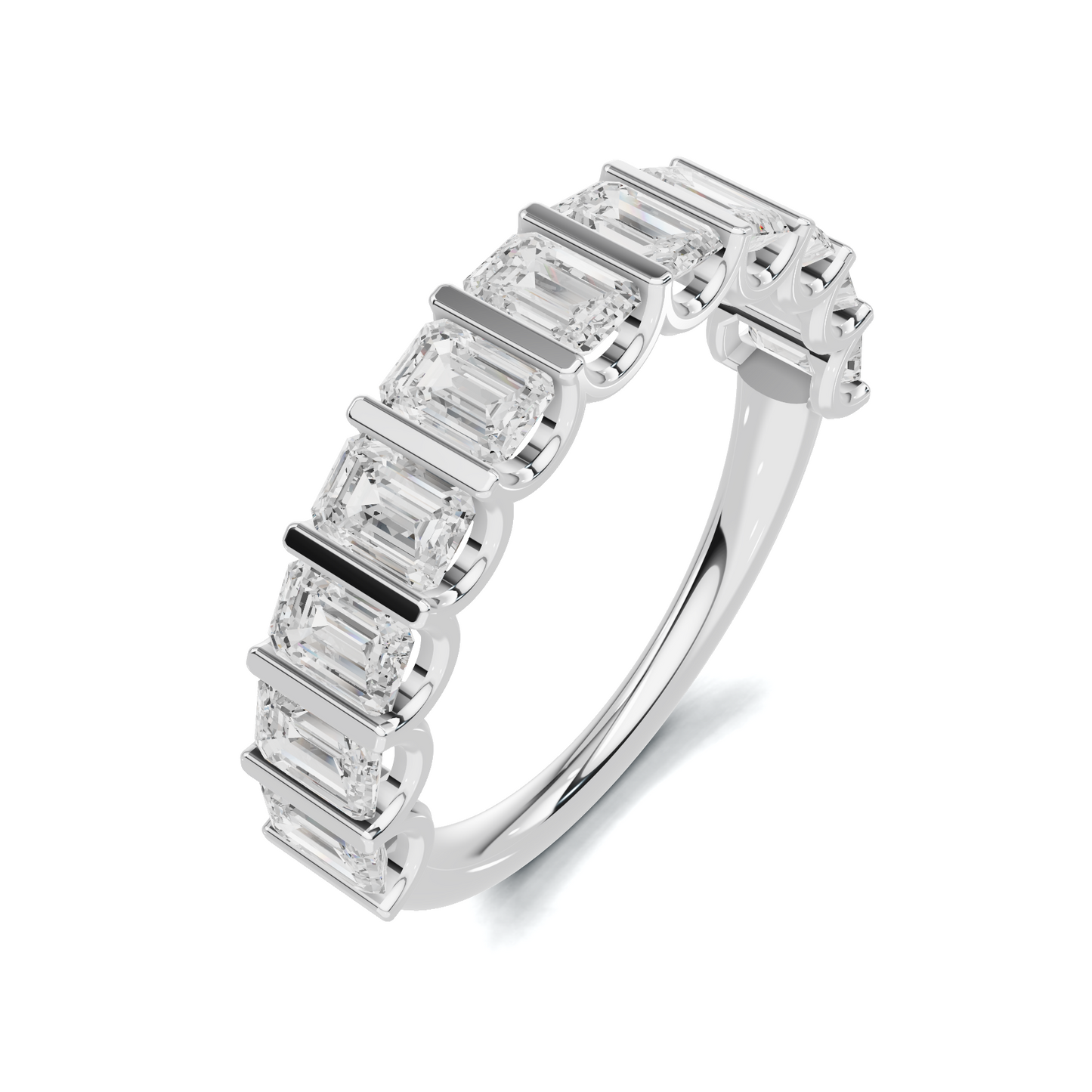 Emerald Bar Set Ring 14K White Gold
