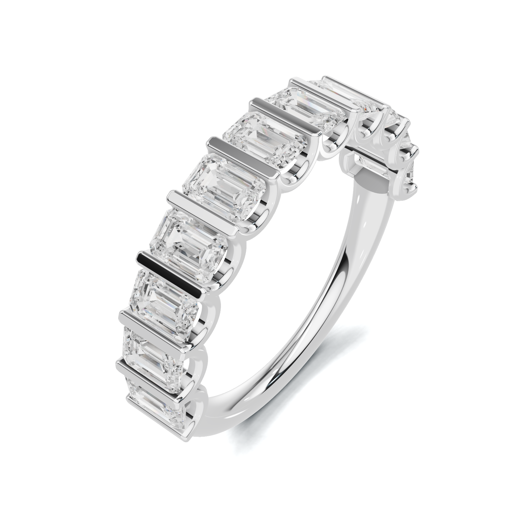 Emerald Bar Set Ring 14K White Gold