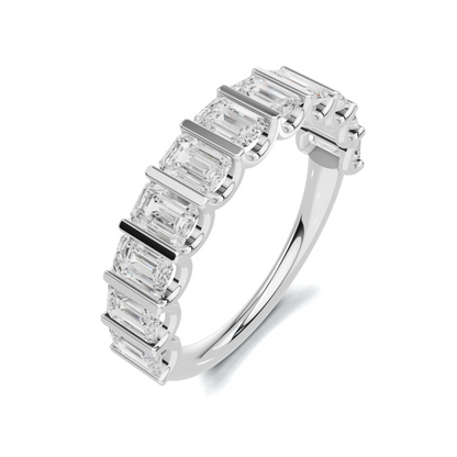 Emerald Bar Set Ring 14K White Gold