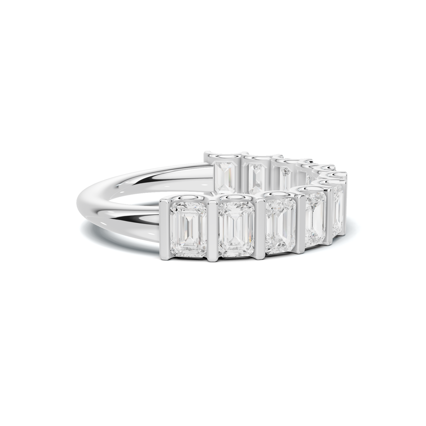 Emerald Bar Set Ring 14K White Gold