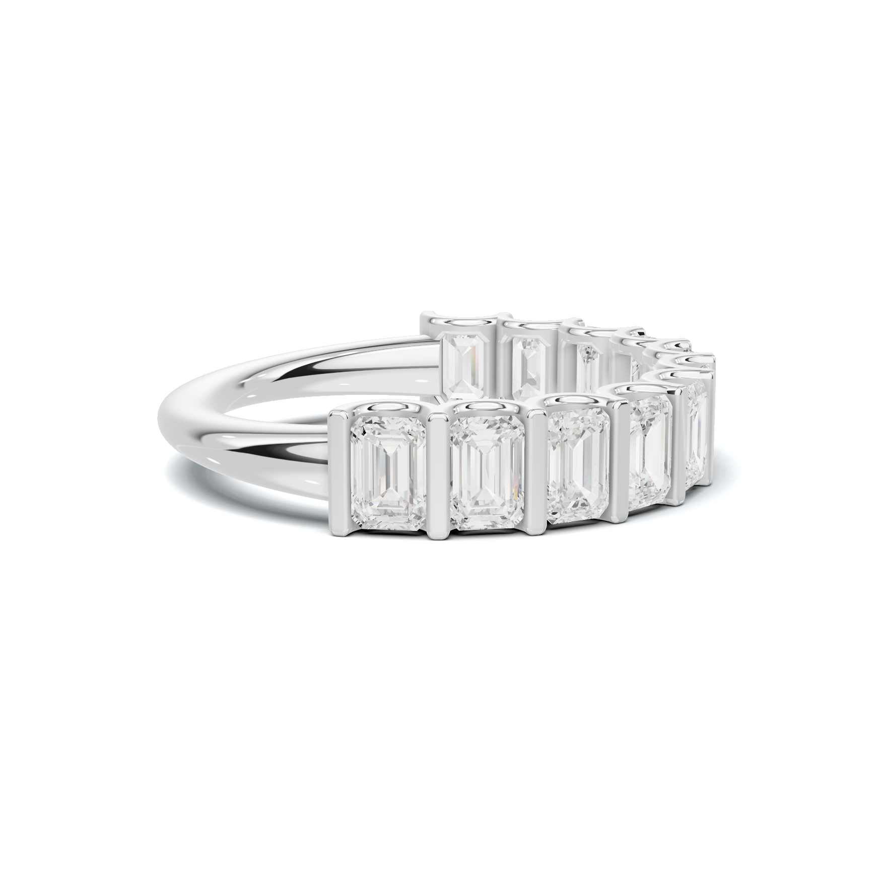 Emerald Bar Set Ring 14K White Gold