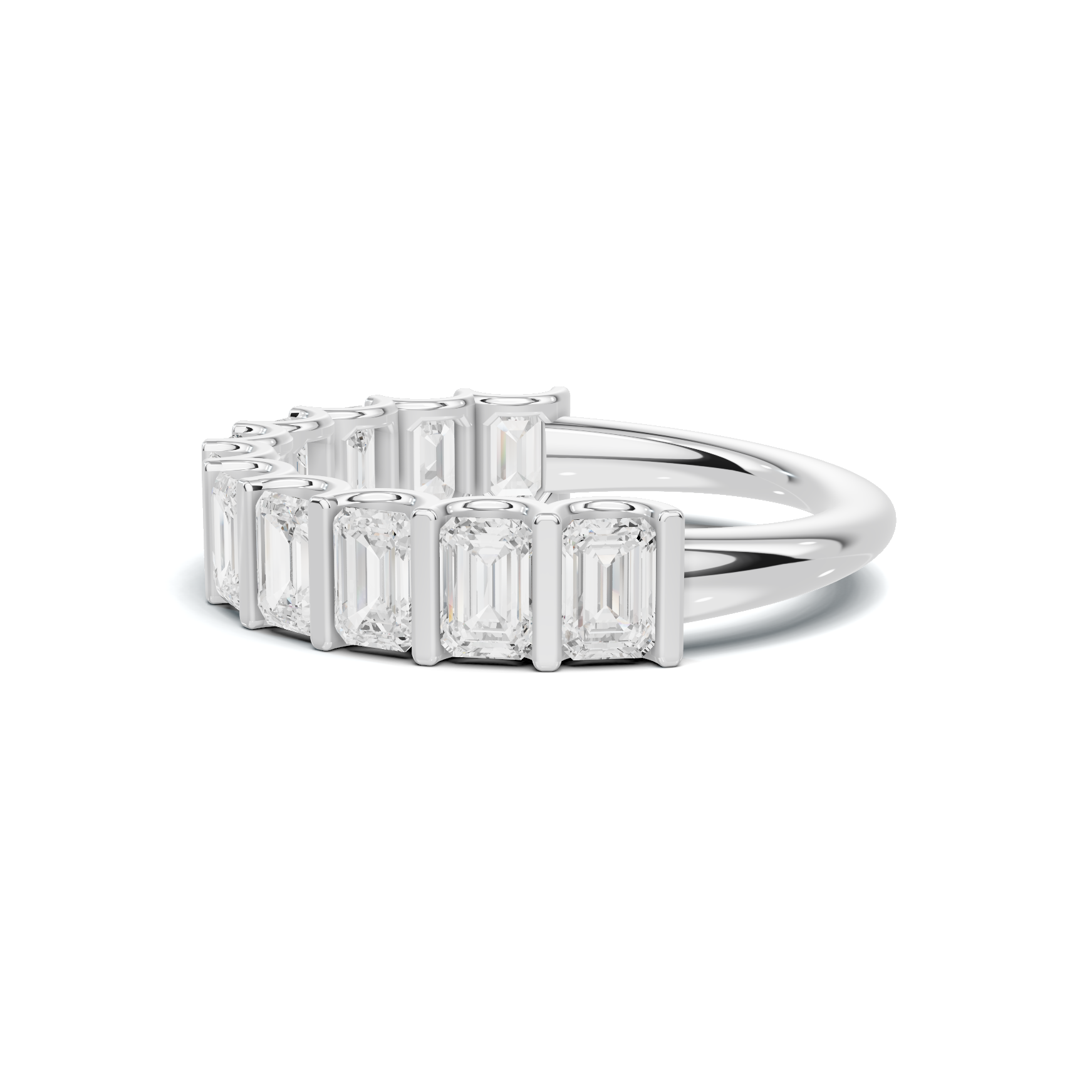 Emerald Bar Set Ring 14K White Gold