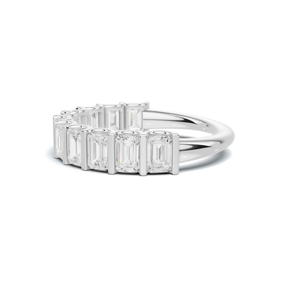 Emerald Bar Set Ring 14K White Gold