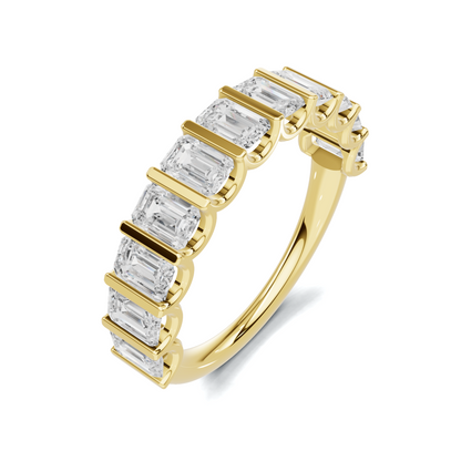 Emerald Bar Set Ring 14K Yellow Gold
