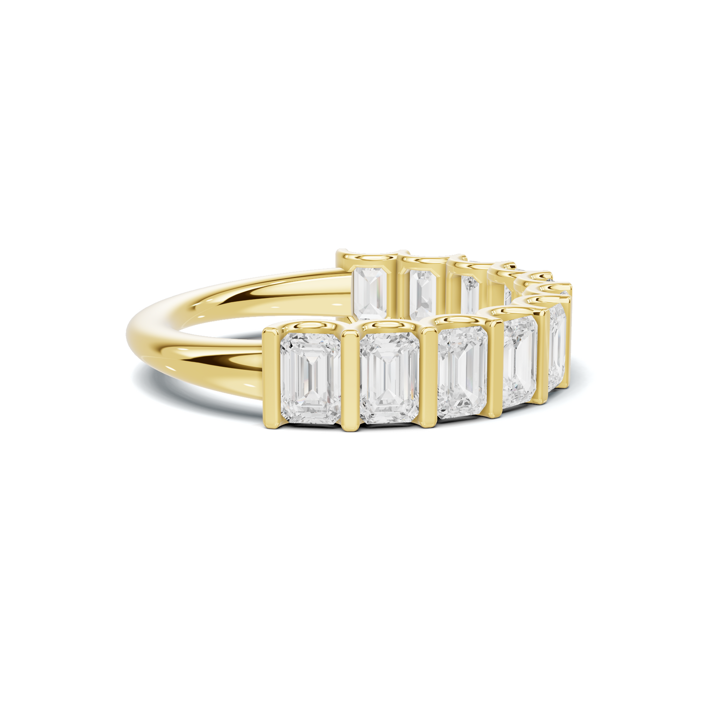 Emerald Bar Set Ring 14K Yellow Gold