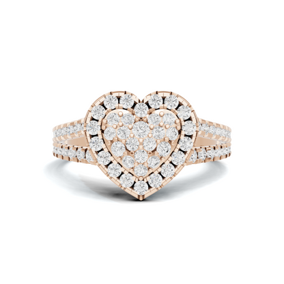 Paved Heart Cluster Ring 14K Rose Gold