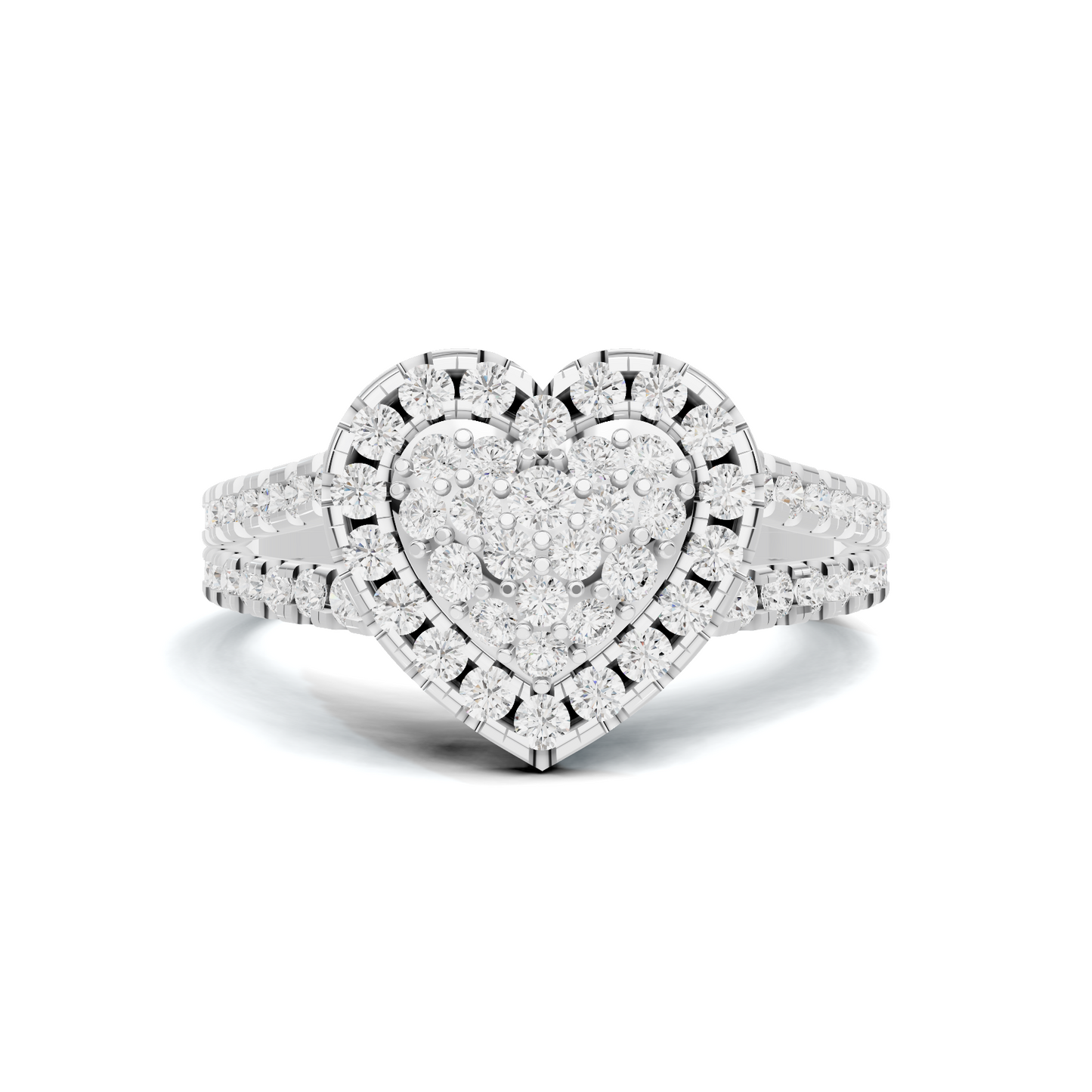 Paved Heart Cluster Ring 14K White Gold