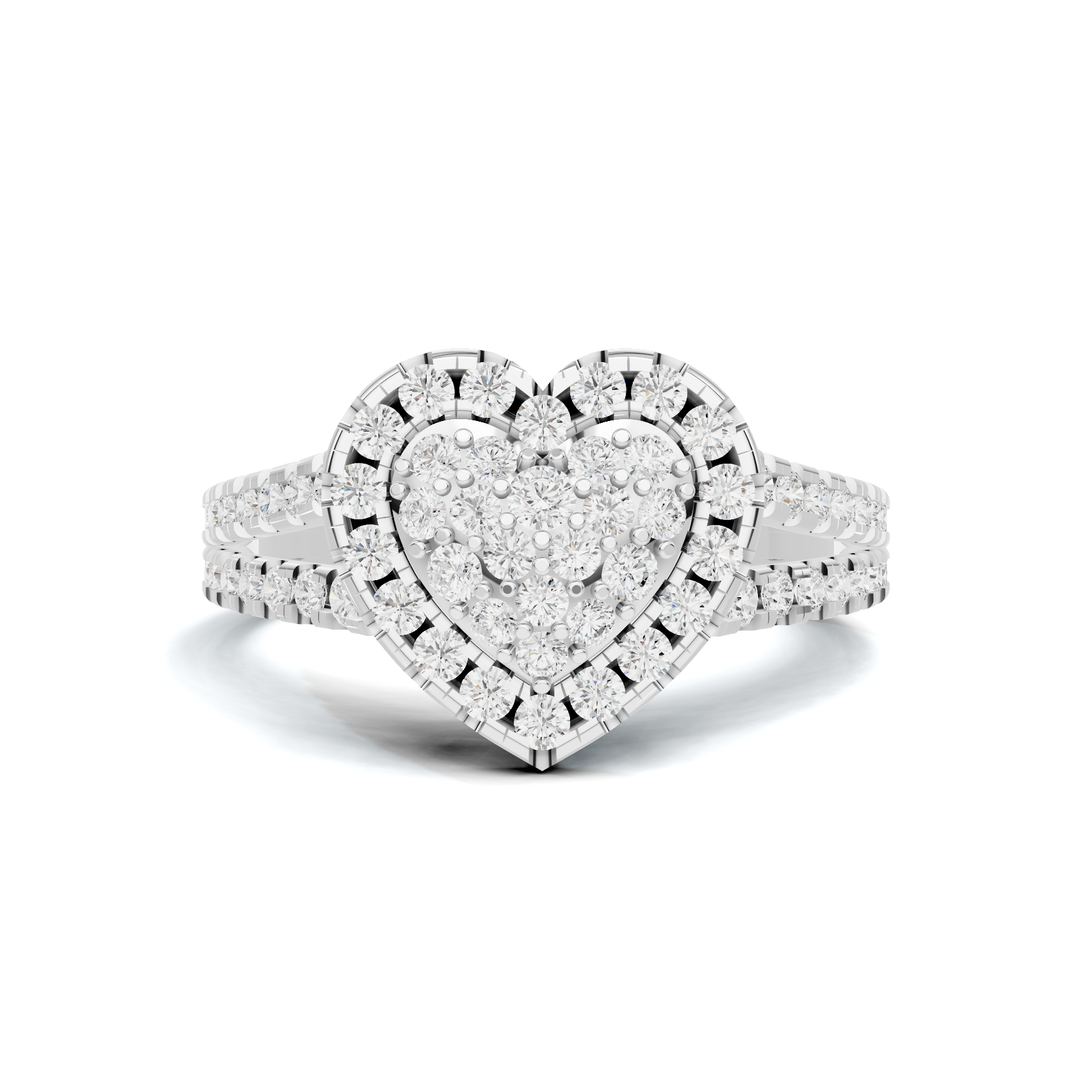 Paved Heart Cluster Ring 14K White Gold