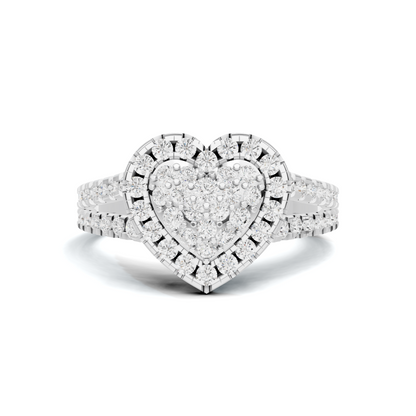 Paved Heart Cluster Ring 14K White Gold