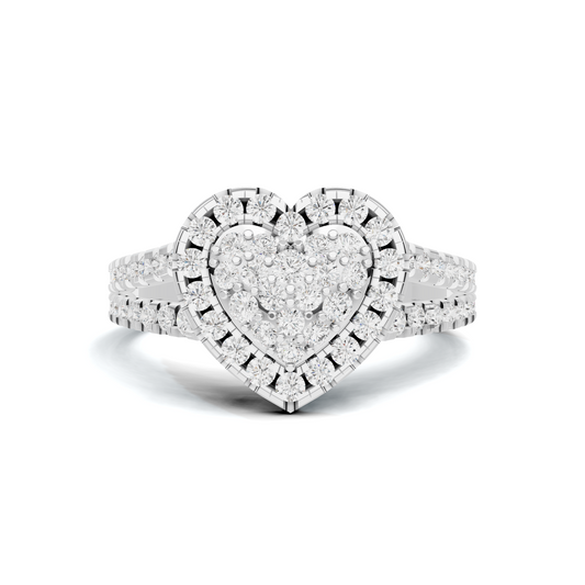 Paved Heart Cluster Ring 14K White Gold